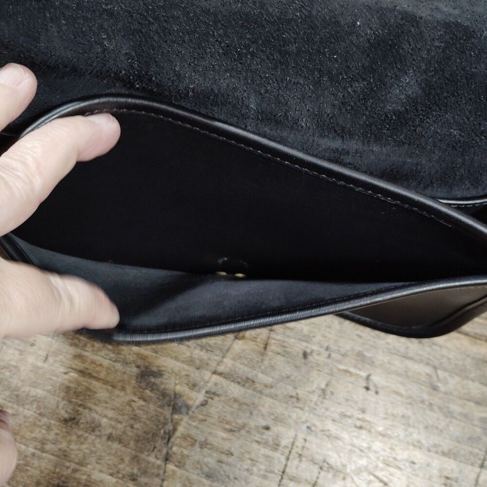 Vintage Coach Bag Purse Pocket Crossbody Black Leather 9755 Strap Dust Bag Tag - Picture 9 of 14